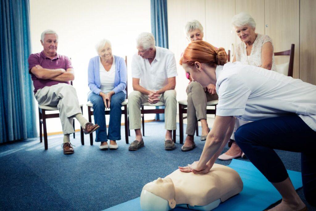 NURSE TEACHING CPR TO SENIORSThe First Aid and Medical Challenge: Month 7