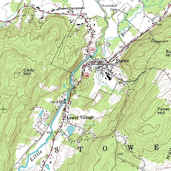 A topographical map example of Stowe, Vermont